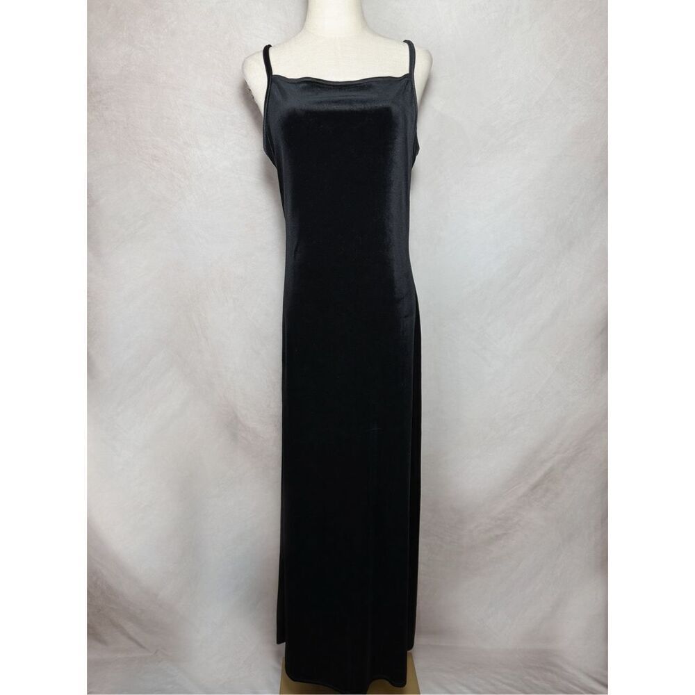 Vintage 1990s Black Velvet Slip Dress Minimalist Y2K Silhouette Whimsygoth Alt